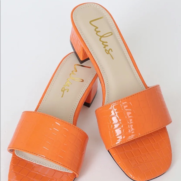 Lulu’s Orange Croc Block Heel Sandals - Picture 2 of 8
